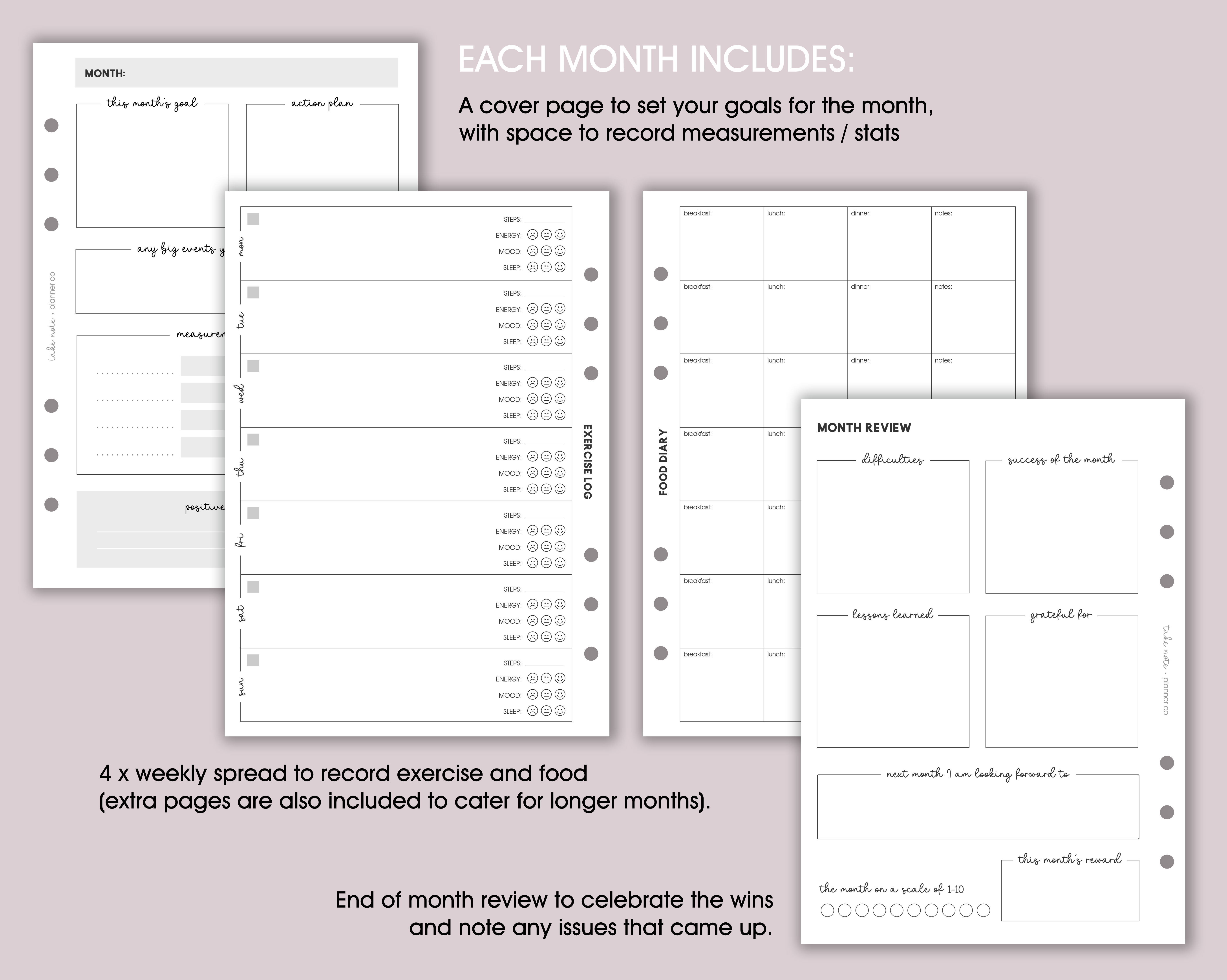 Exercise & Food Log Inserts (12 month) <!---opt1-->