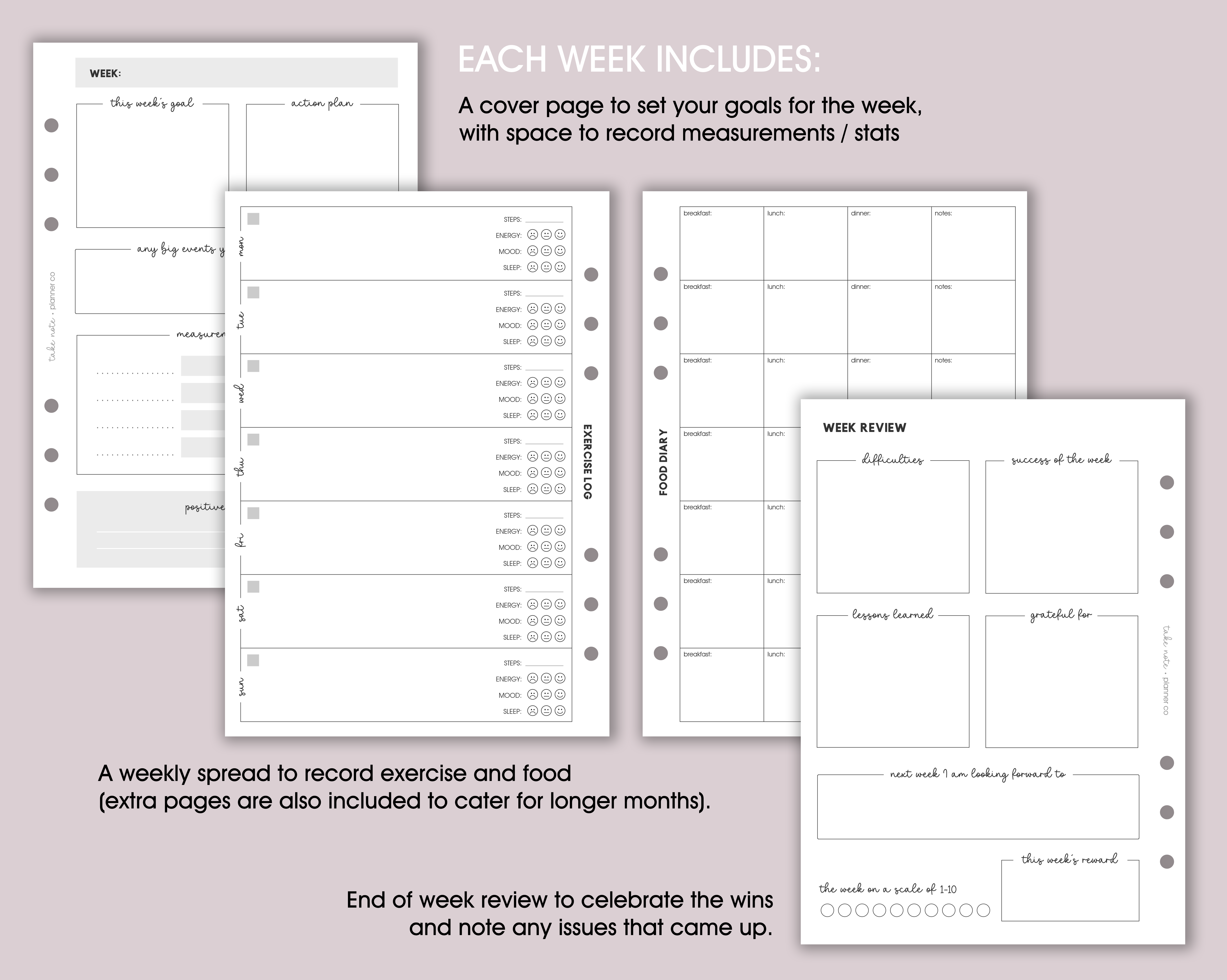 Exercise & Food Log Inserts (12 week) <!---opt1-->
