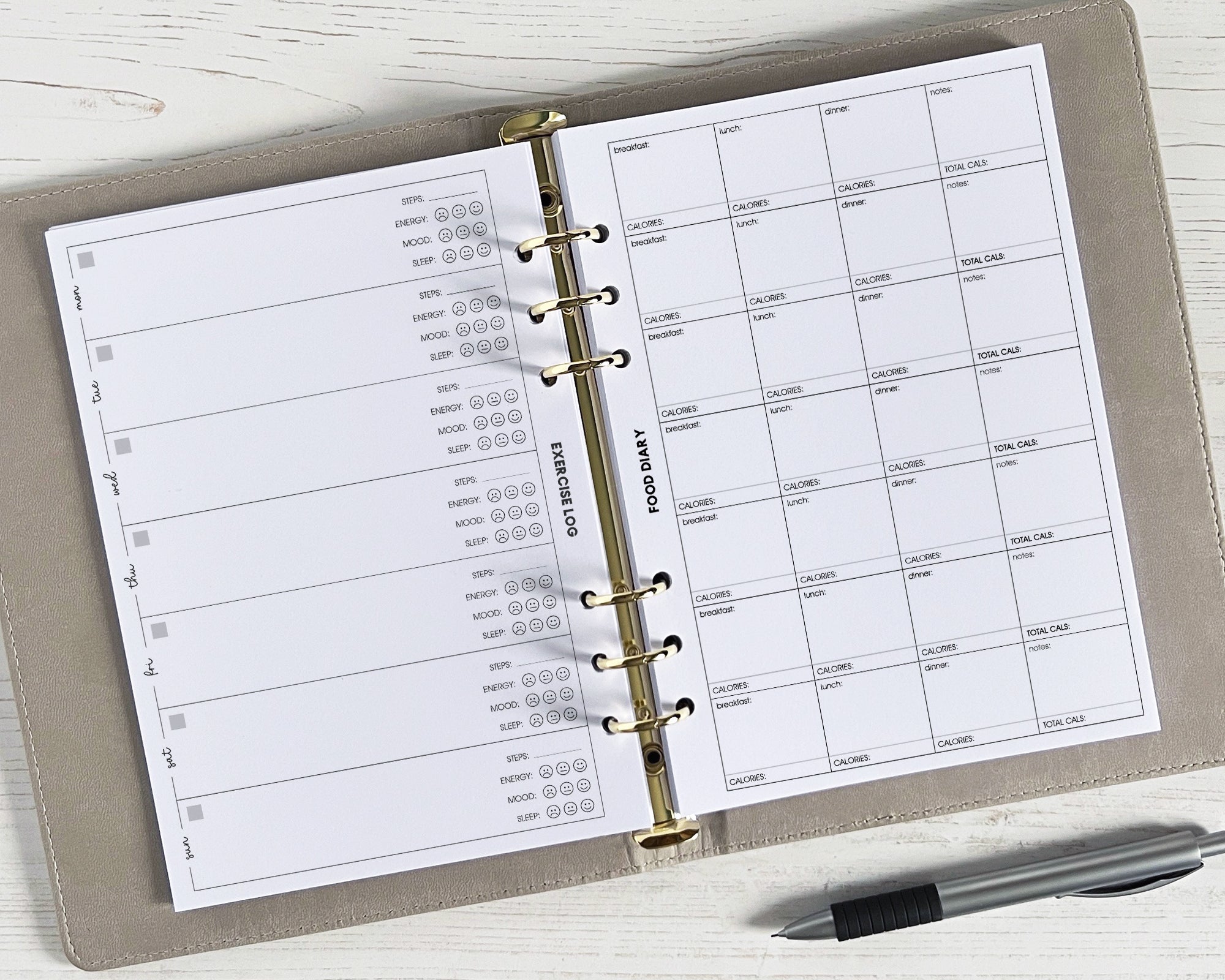 Exercise & Food Log Inserts (12 week) <!---opt3-->