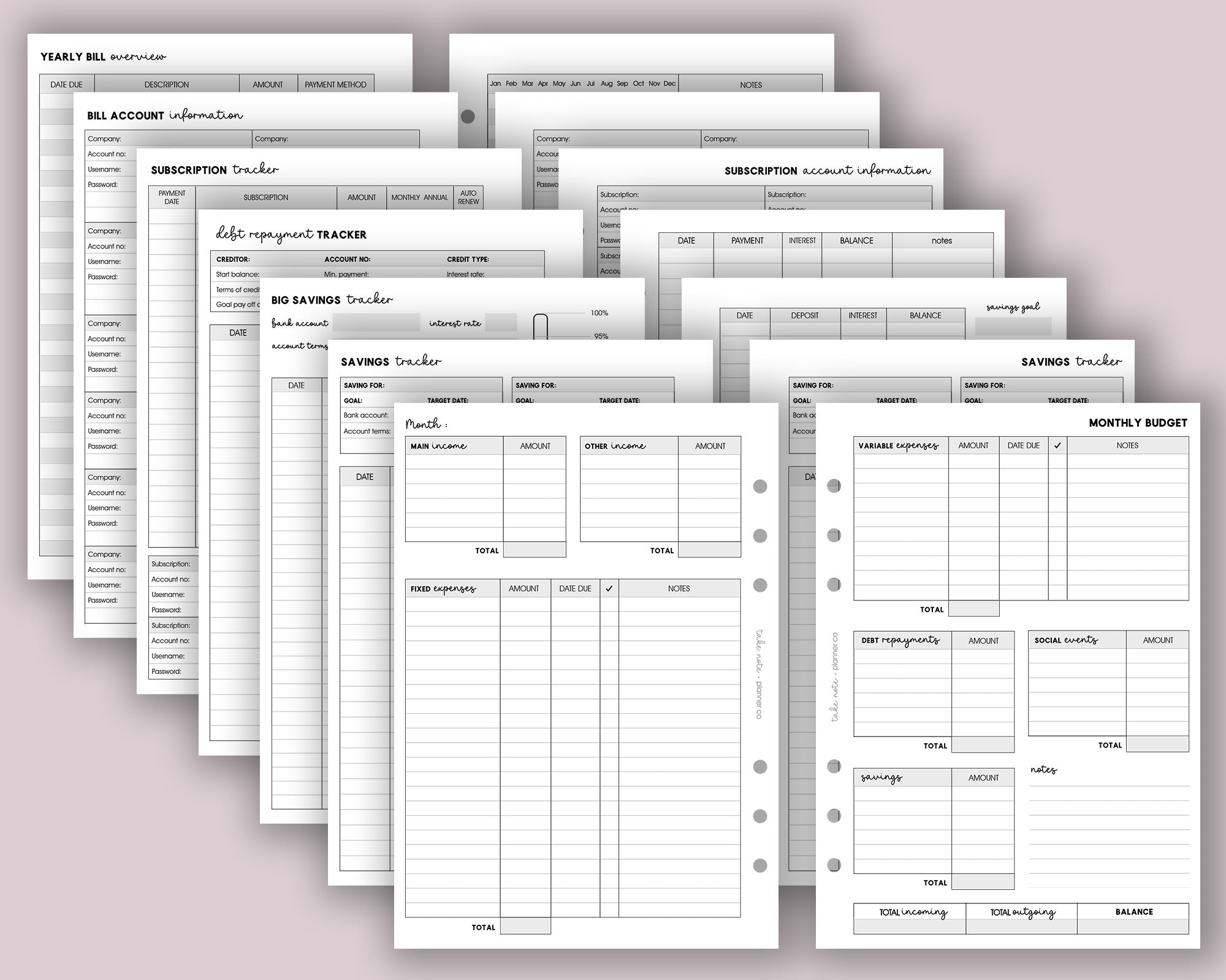 Finance Tracker Inserts Bundle