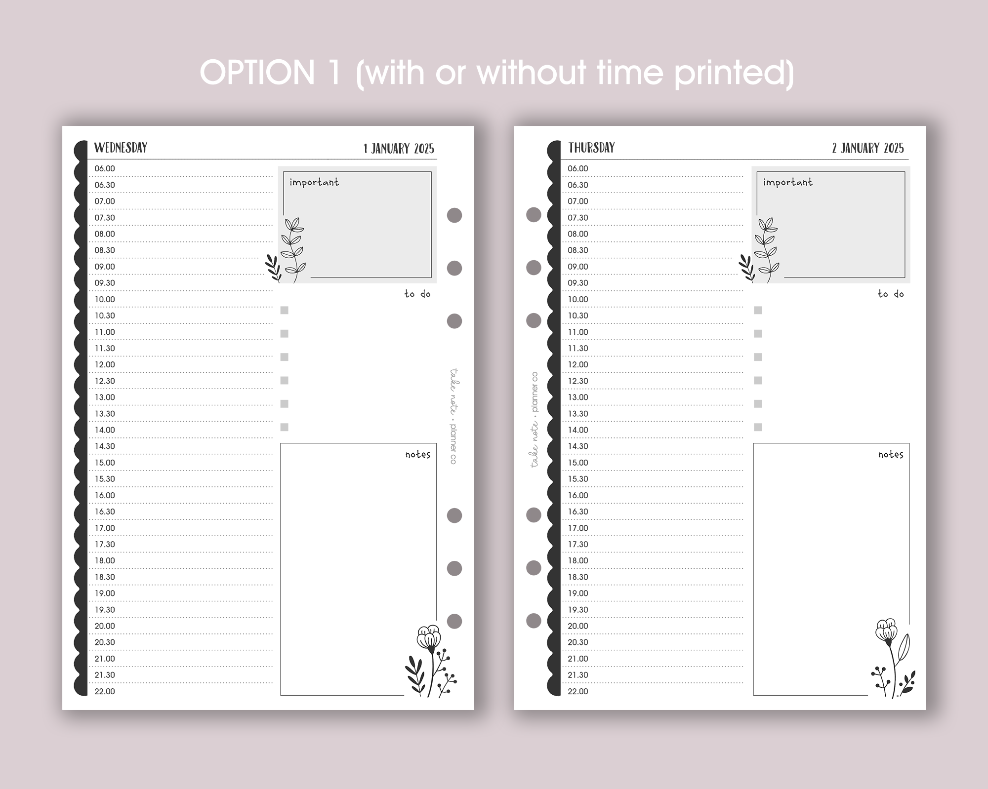 Dated Daily Planner Inserts <!---floral:DAY1-->