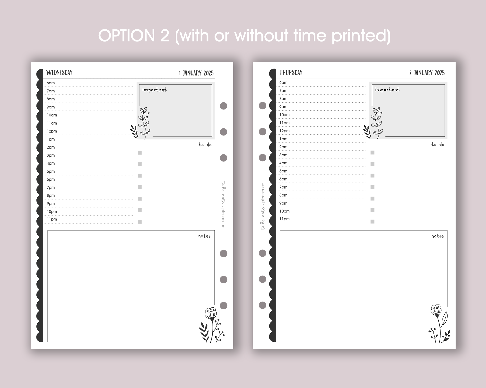 Dated Daily Planner Inserts <!---floral:DAY1-->