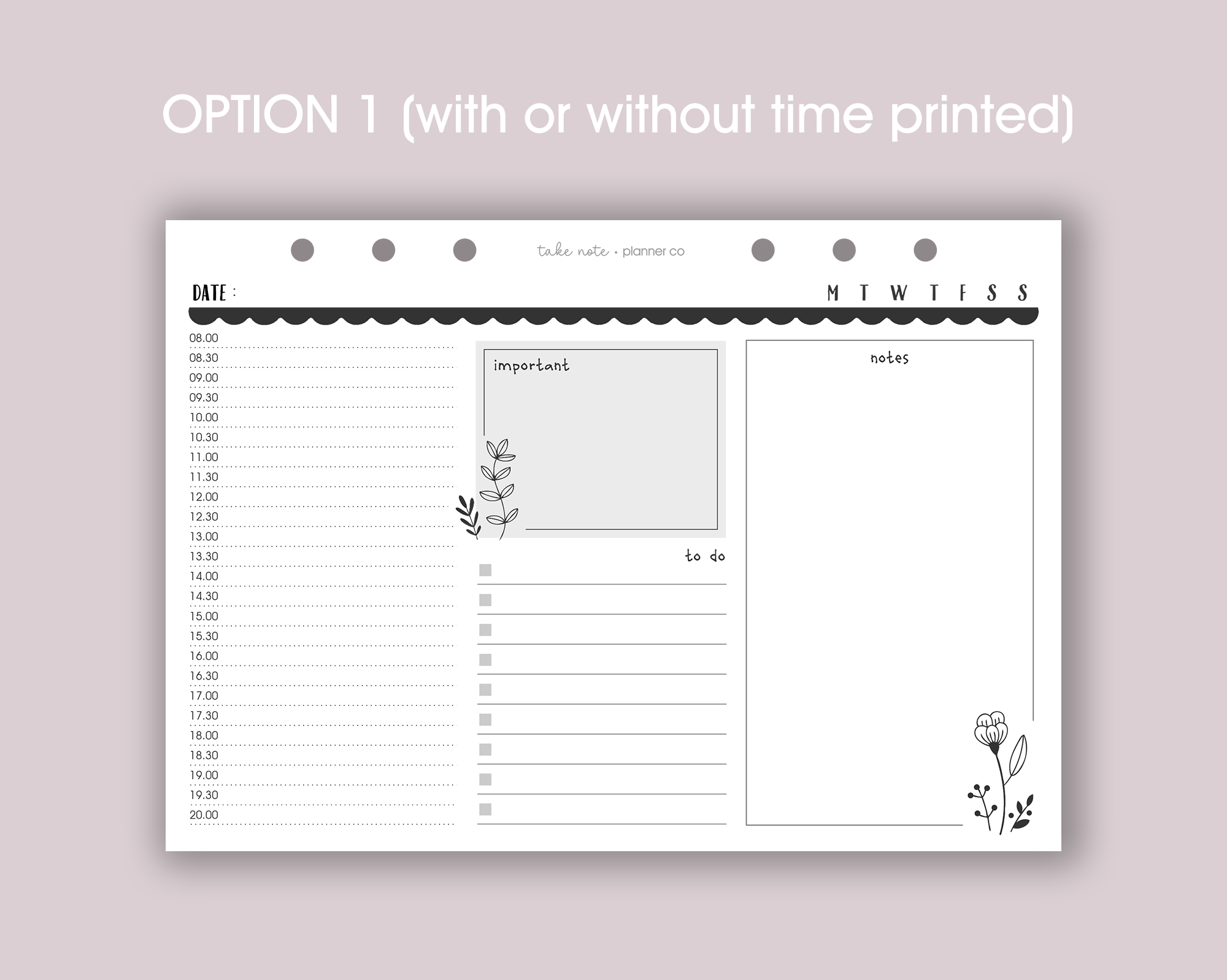 Undated Daily Planner Inserts <!---floral:DAY2-->