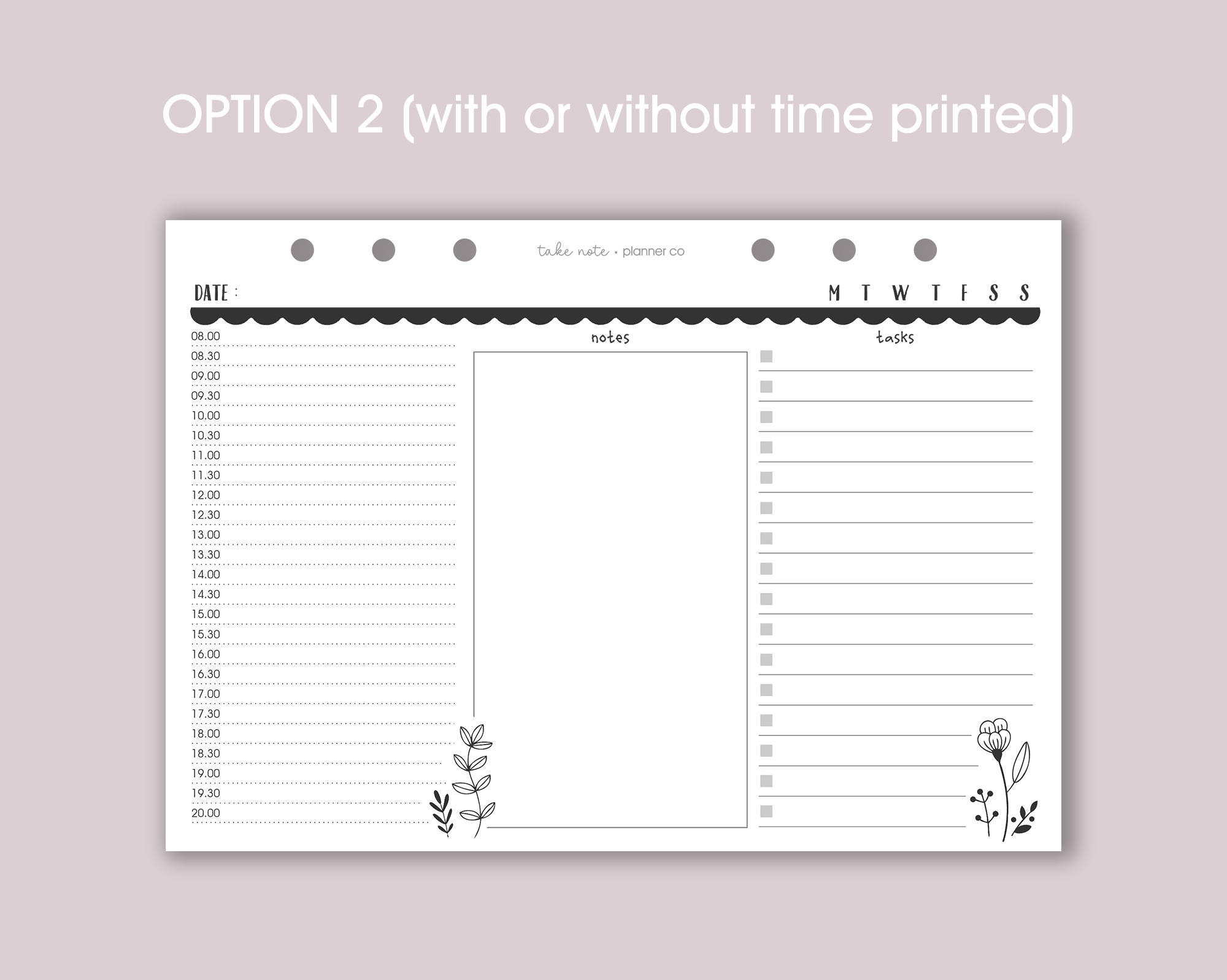 Undated Daily Planner Inserts <!---floral:DAY2-->