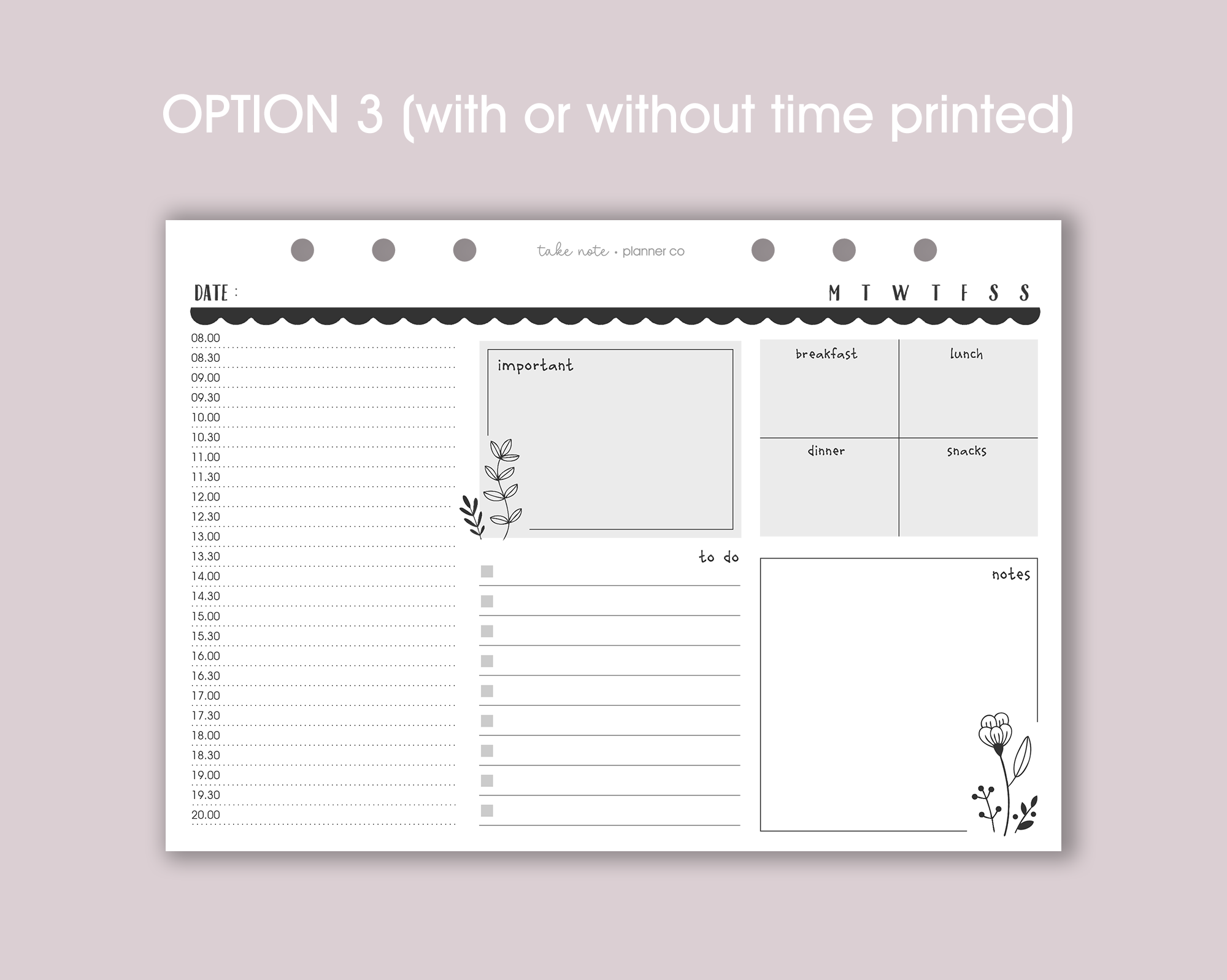 Undated Daily Planner Inserts <!---floral:DAY2-->