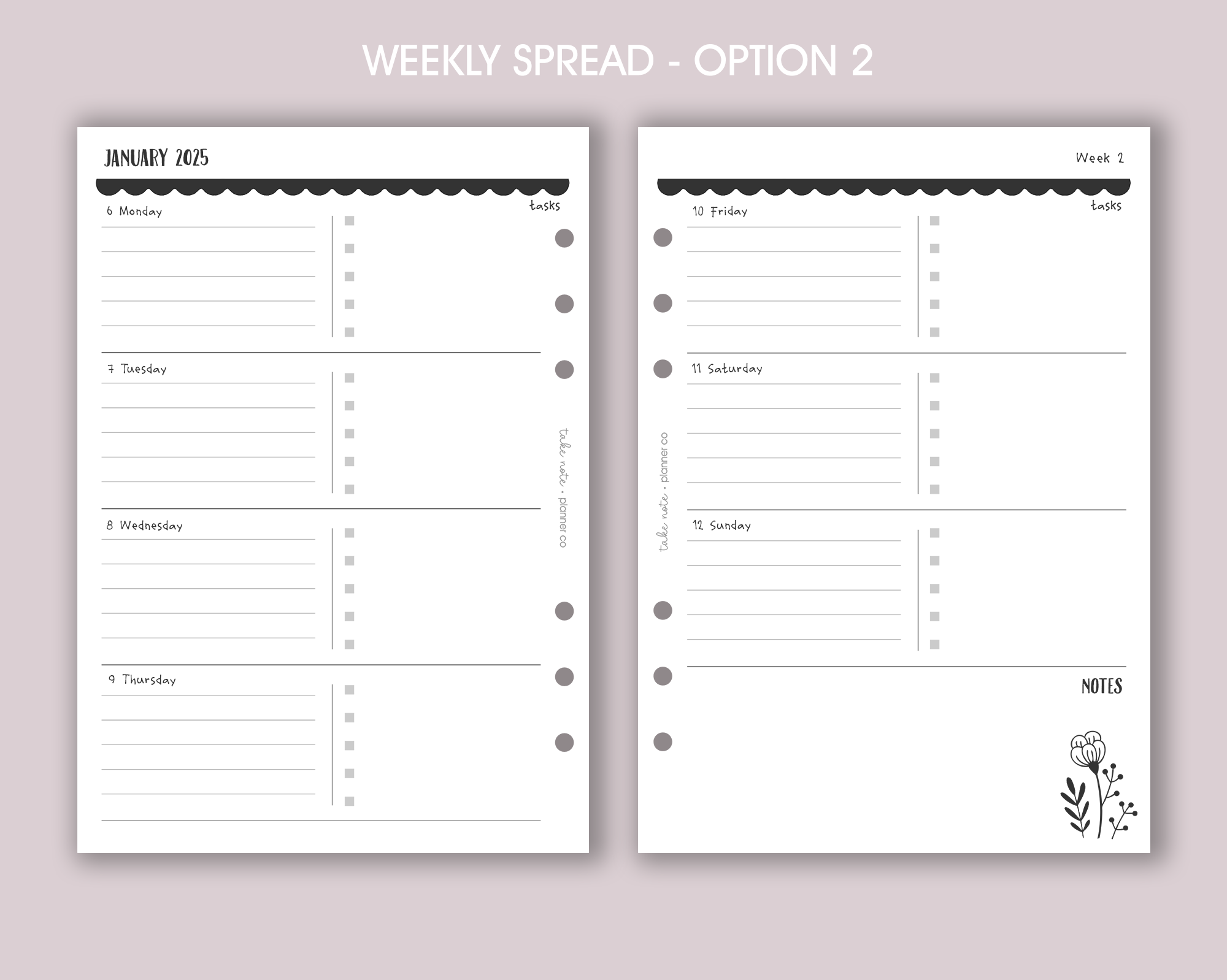 Dated Weekly Planner Inserts <!---floral:WEEK1-->