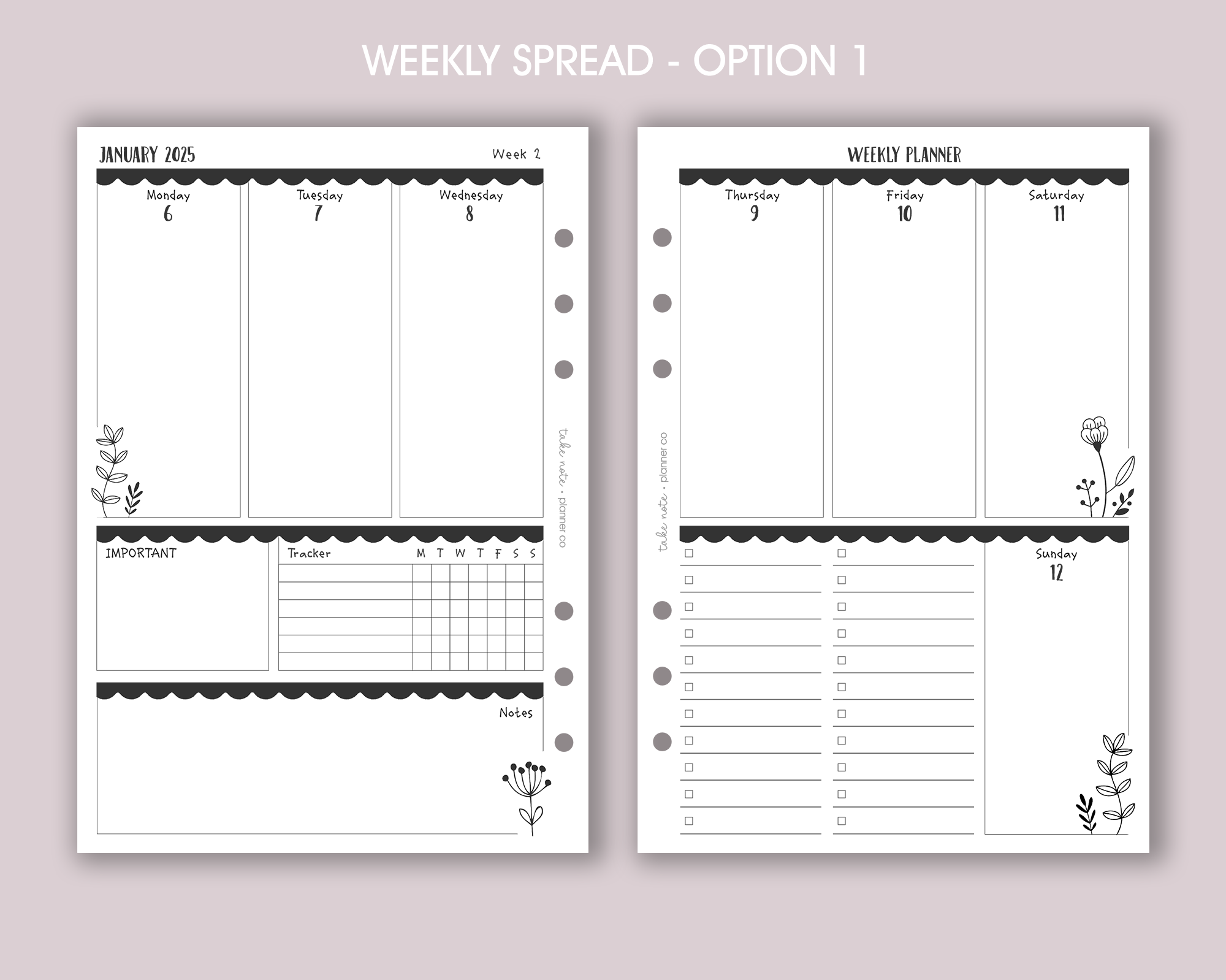 Dated Weekly Planner Inserts <!---floral:WEEK4-->