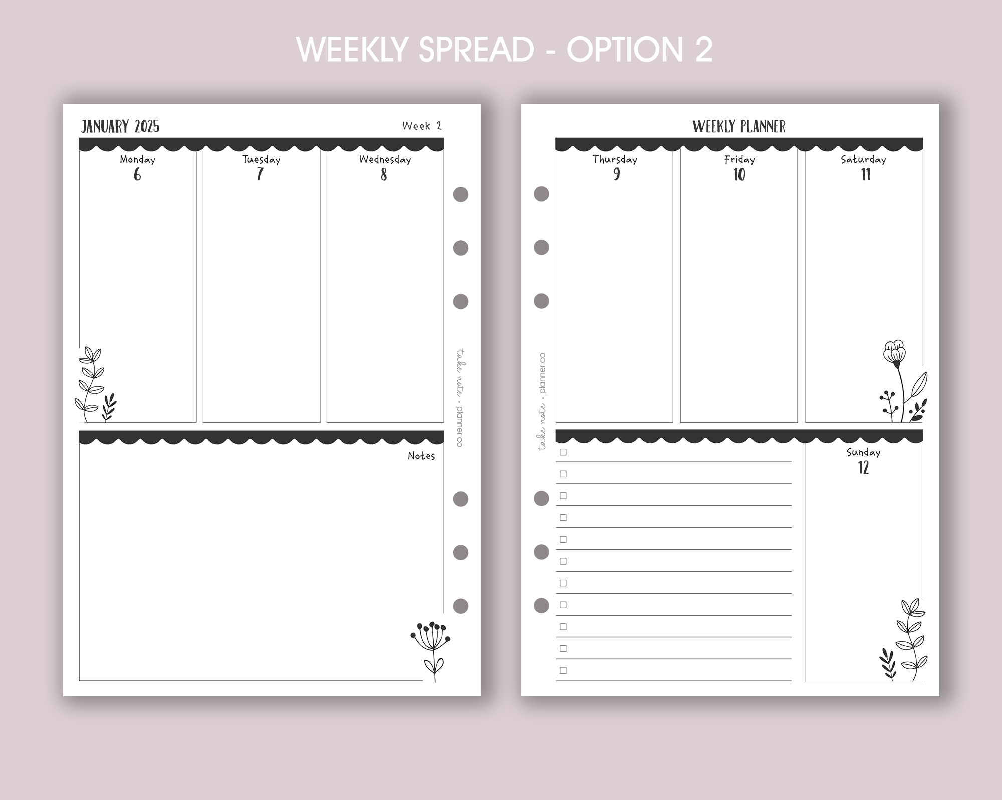 Dated Weekly Planner Inserts <!---floral:WEEK4-->