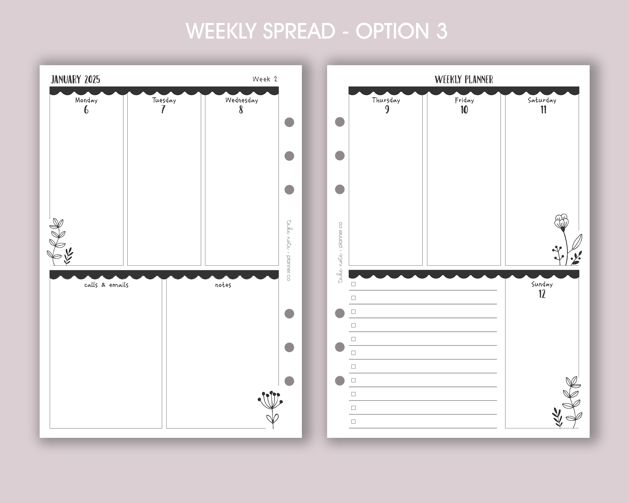 Dated Weekly Planner Inserts <!---floral:WEEK4-->