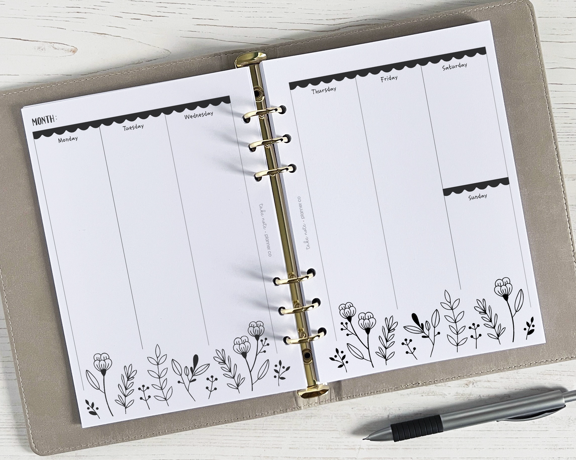 Undated Weekly Planner Inserts <!---floral:WEEK5-->