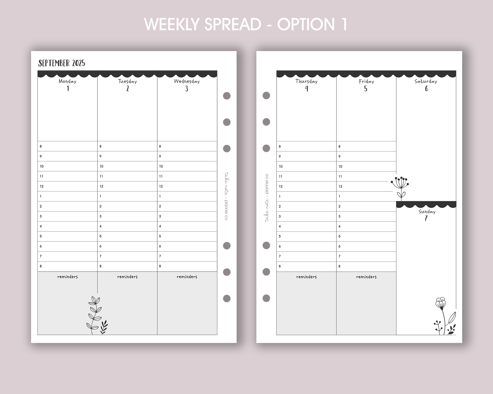 Dated Weekly Planner Inserts <!---floral:WEEK7-->