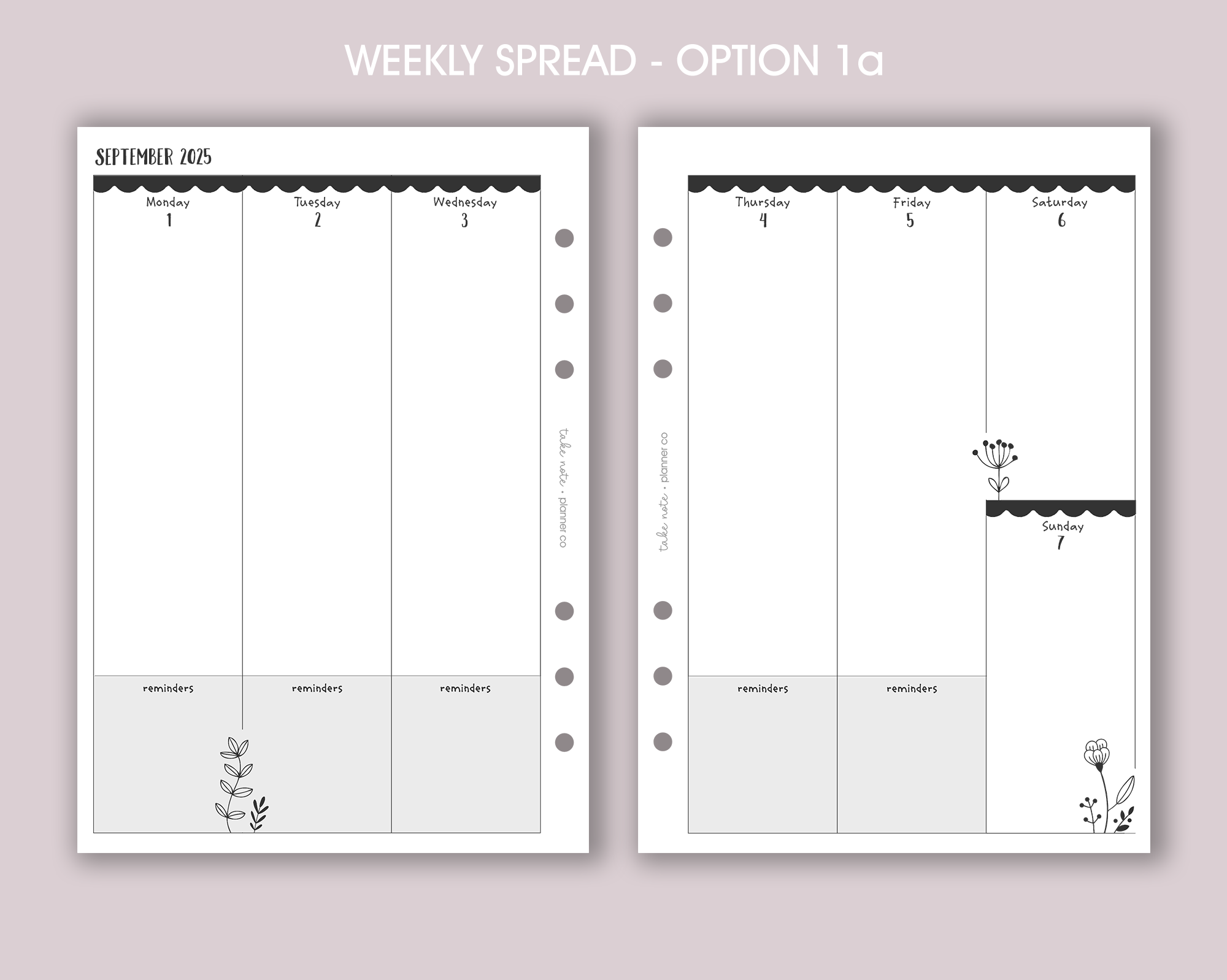 Dated Weekly Planner Inserts <!---floral:WEEK7-->