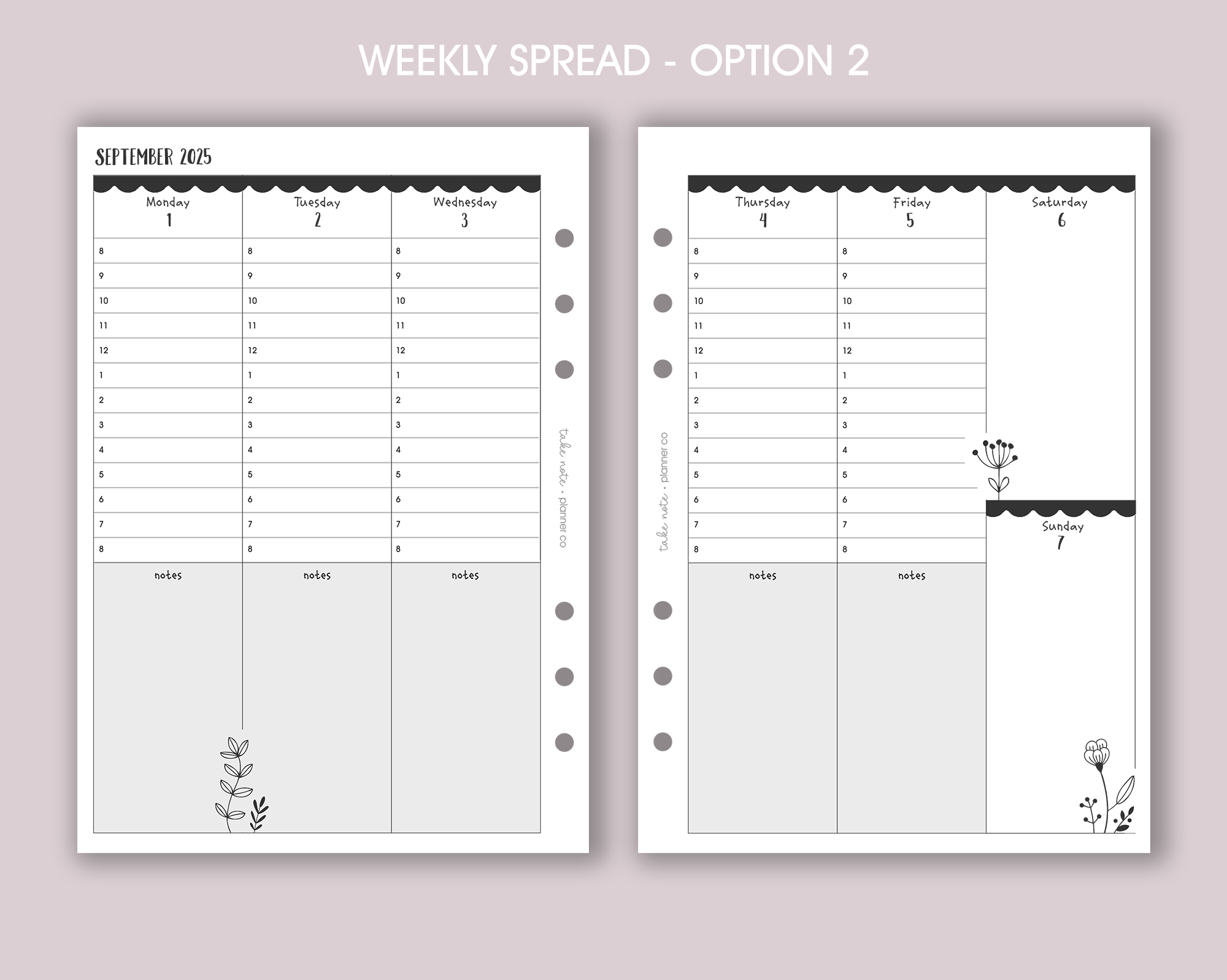 Dated Weekly Planner Inserts <!---floral:WEEK7-->