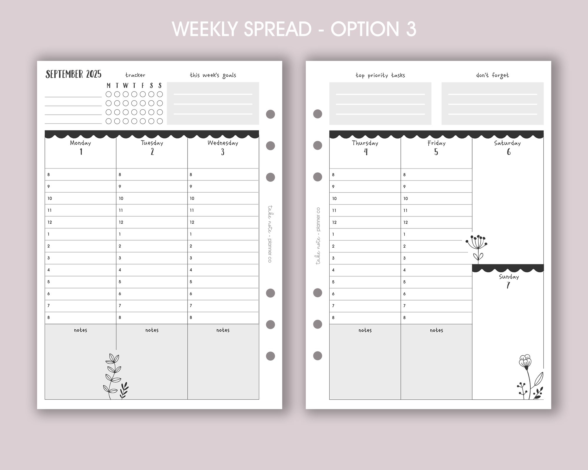 Dated Weekly Planner Inserts <!---floral:WEEK7-->