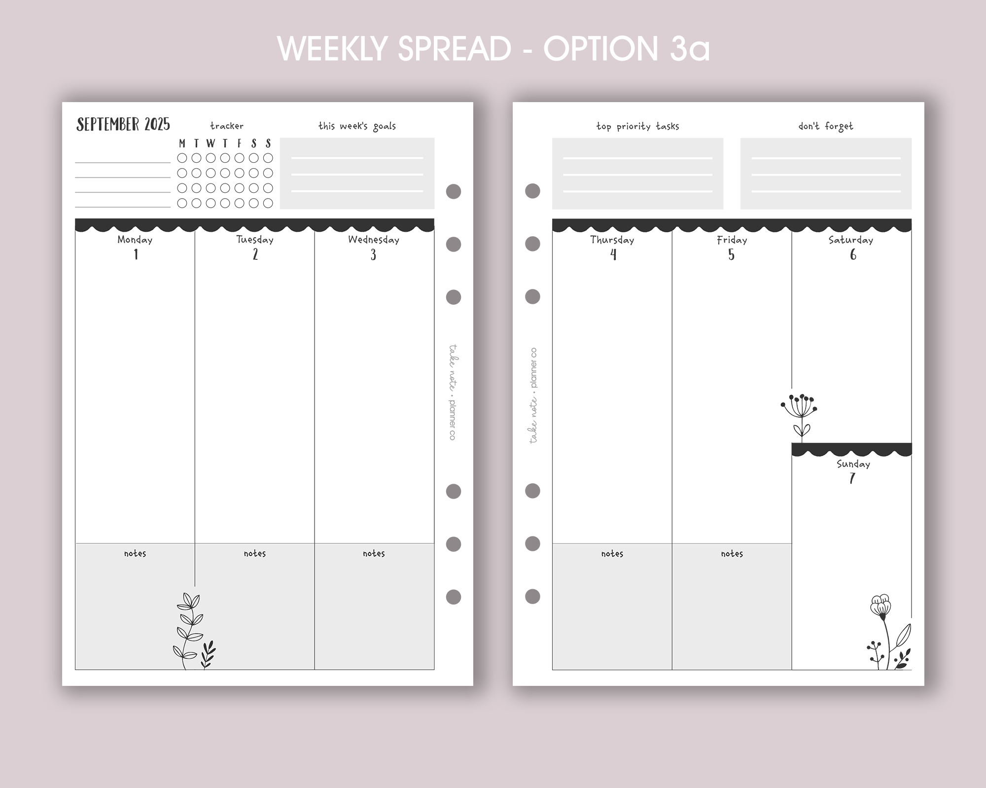 Dated Weekly Planner Inserts <!---floral:WEEK7-->