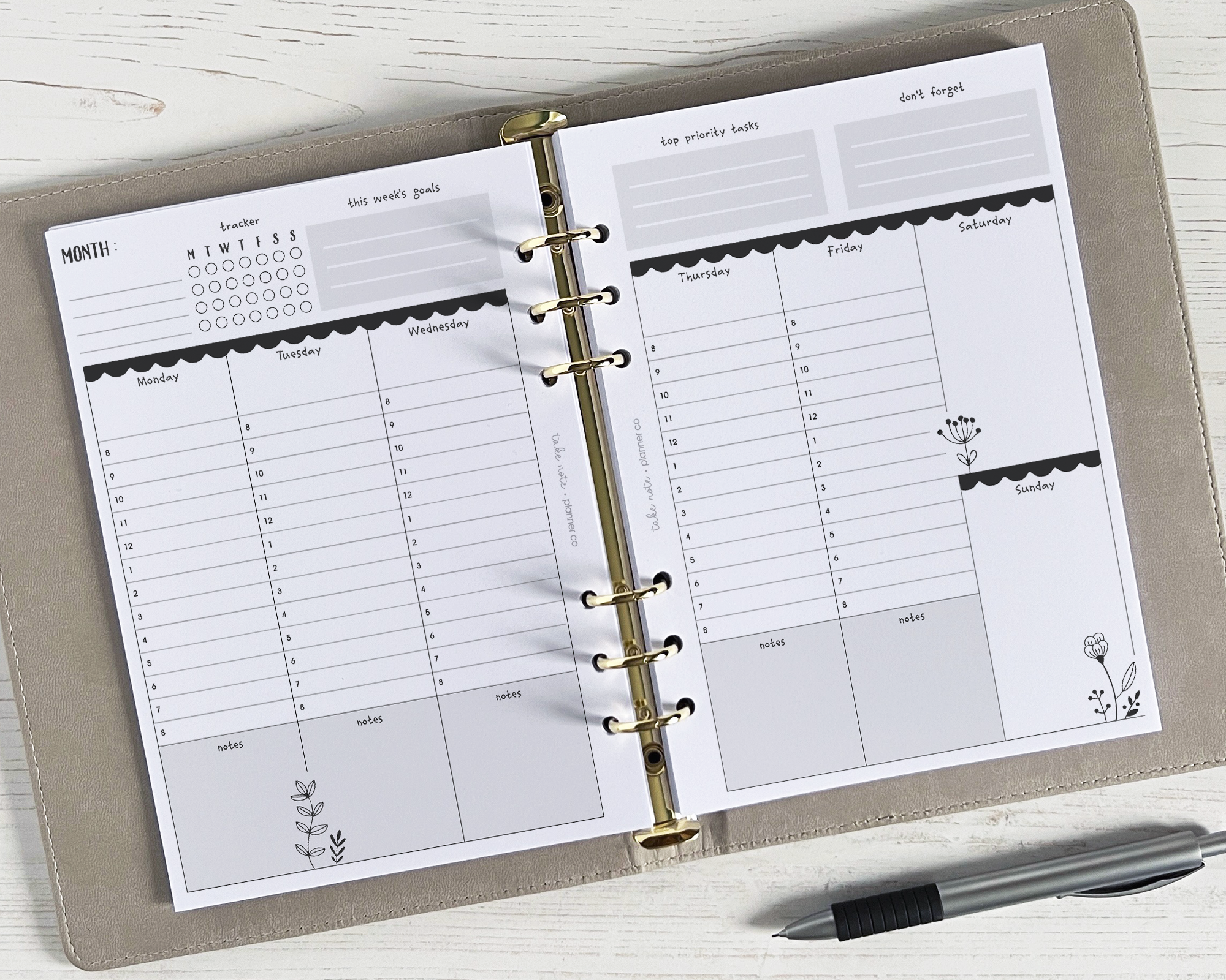 Undated Weekly Planner Inserts <!---floral:WEEK7-->