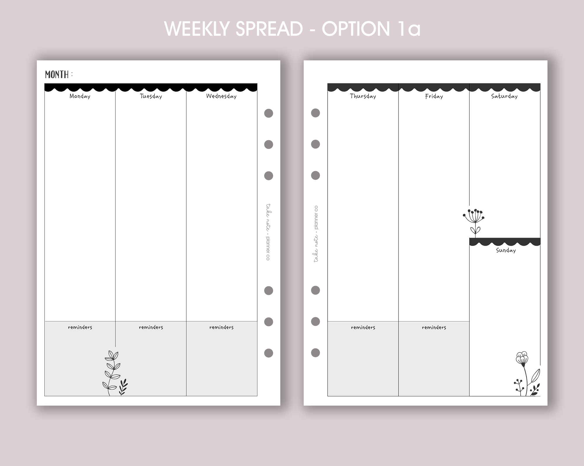 Undated Weekly Planner Inserts <!---floral:WEEK7-->