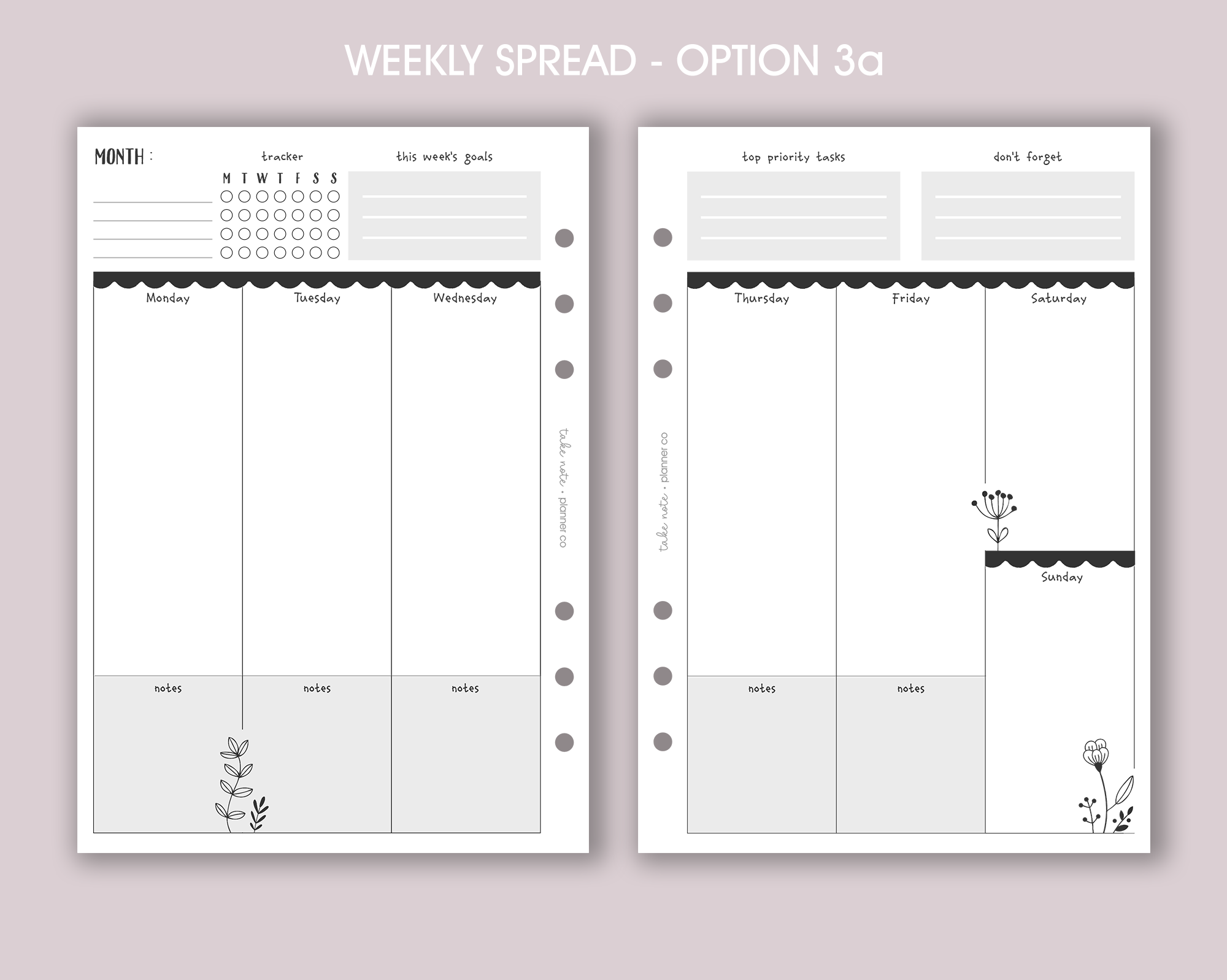 Undated Weekly Planner Inserts <!---floral:WEEK7-->