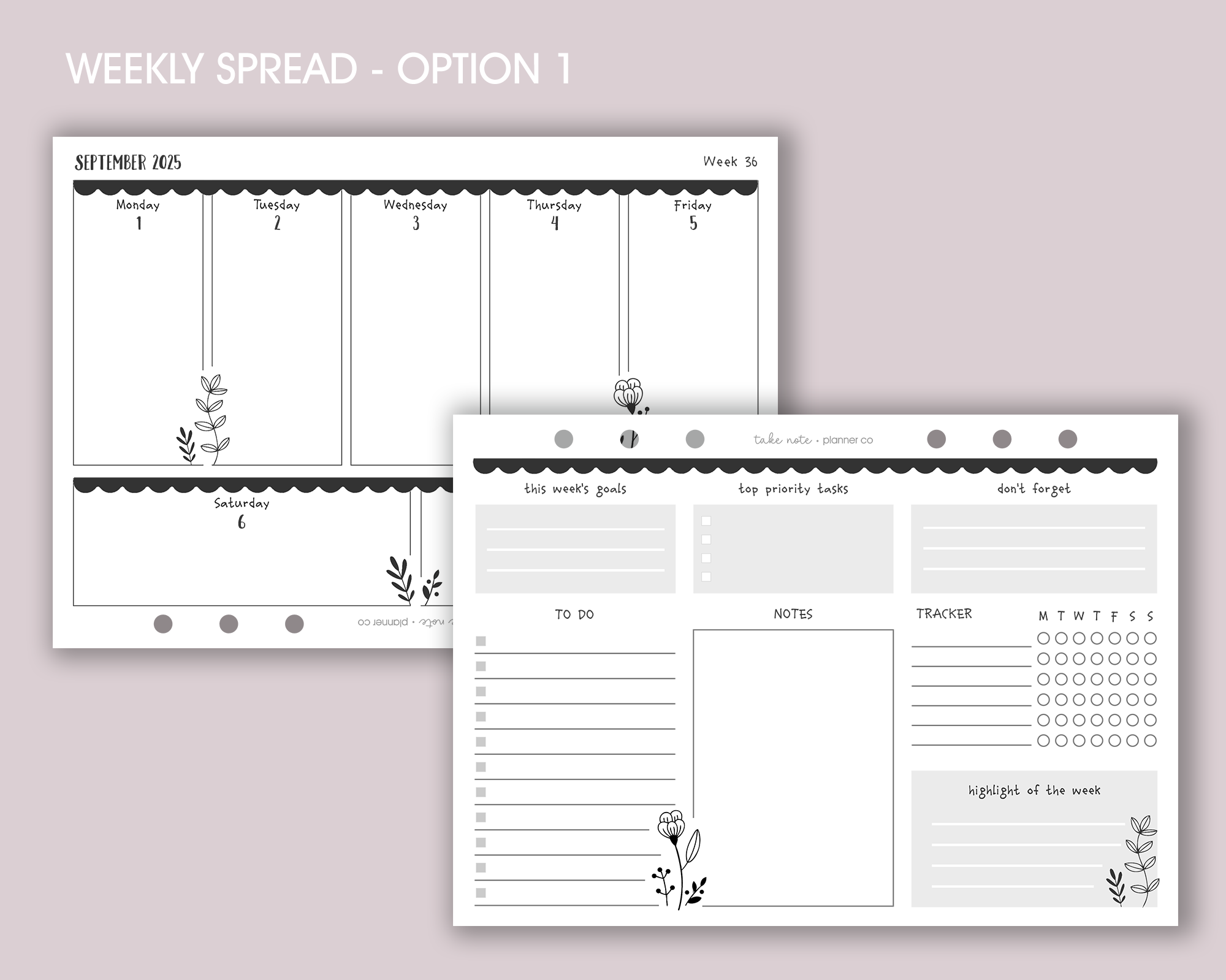 Dated Weekly Planner Inserts <!---floral:WEEK8-->