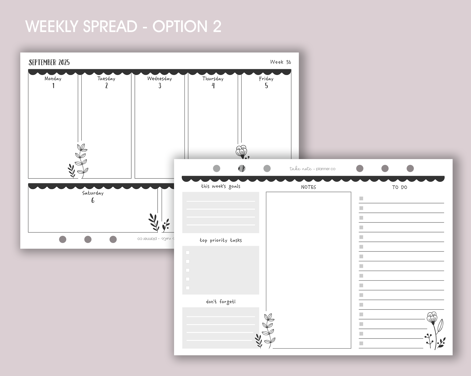 Dated Weekly Planner Inserts <!---floral:WEEK8-->