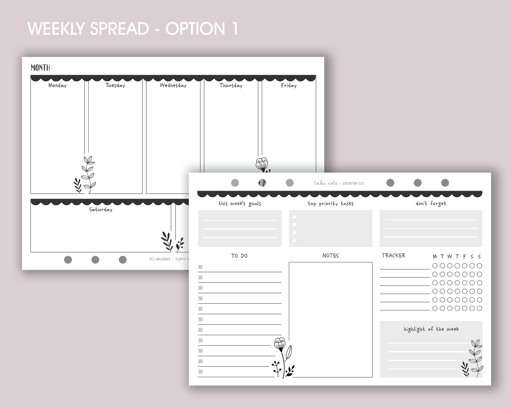 Undated Weekly Planner Inserts <!---floral:WEEK8-->