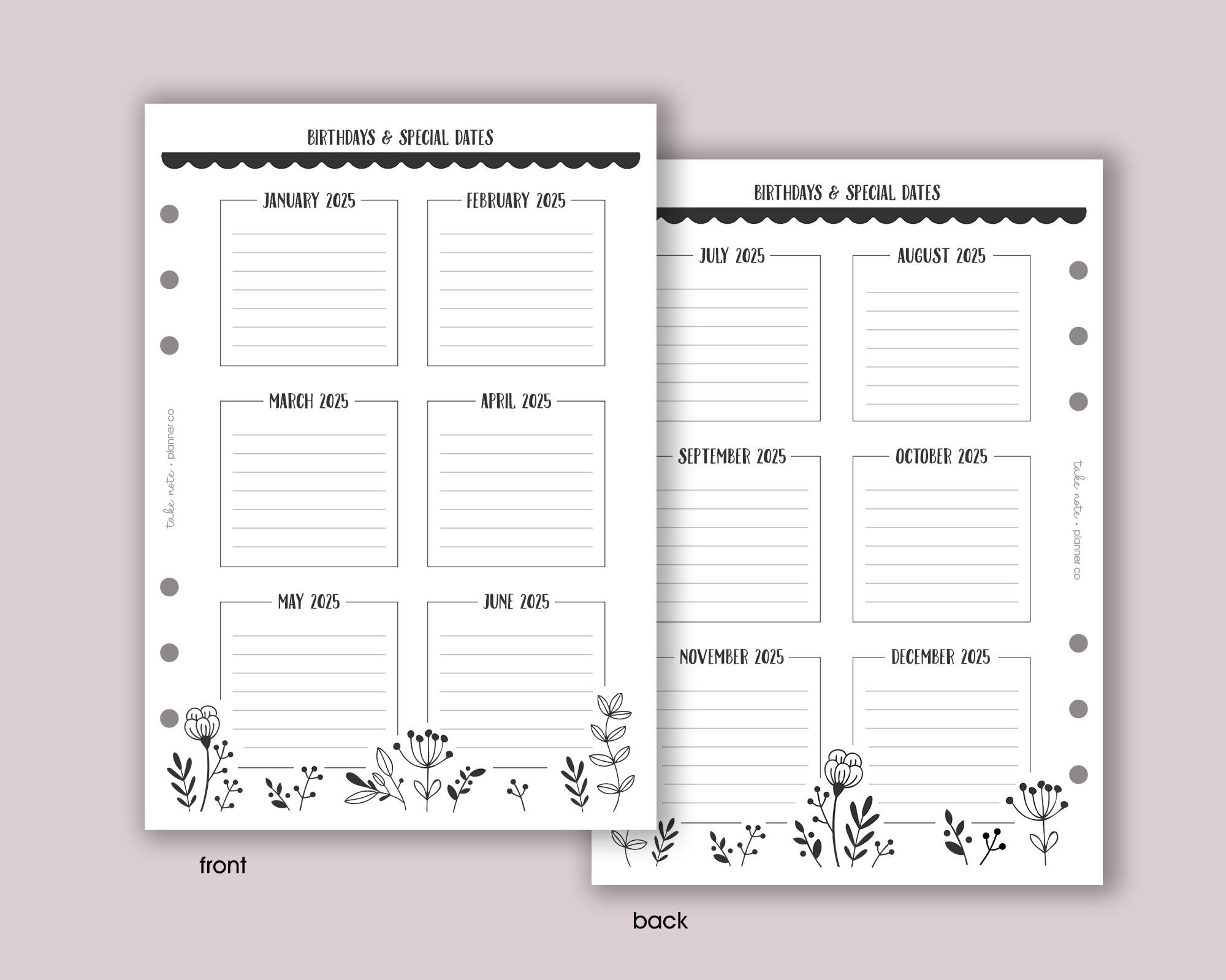 Special Dates Yearly Overview Insert <!---floral:YEAR1-->