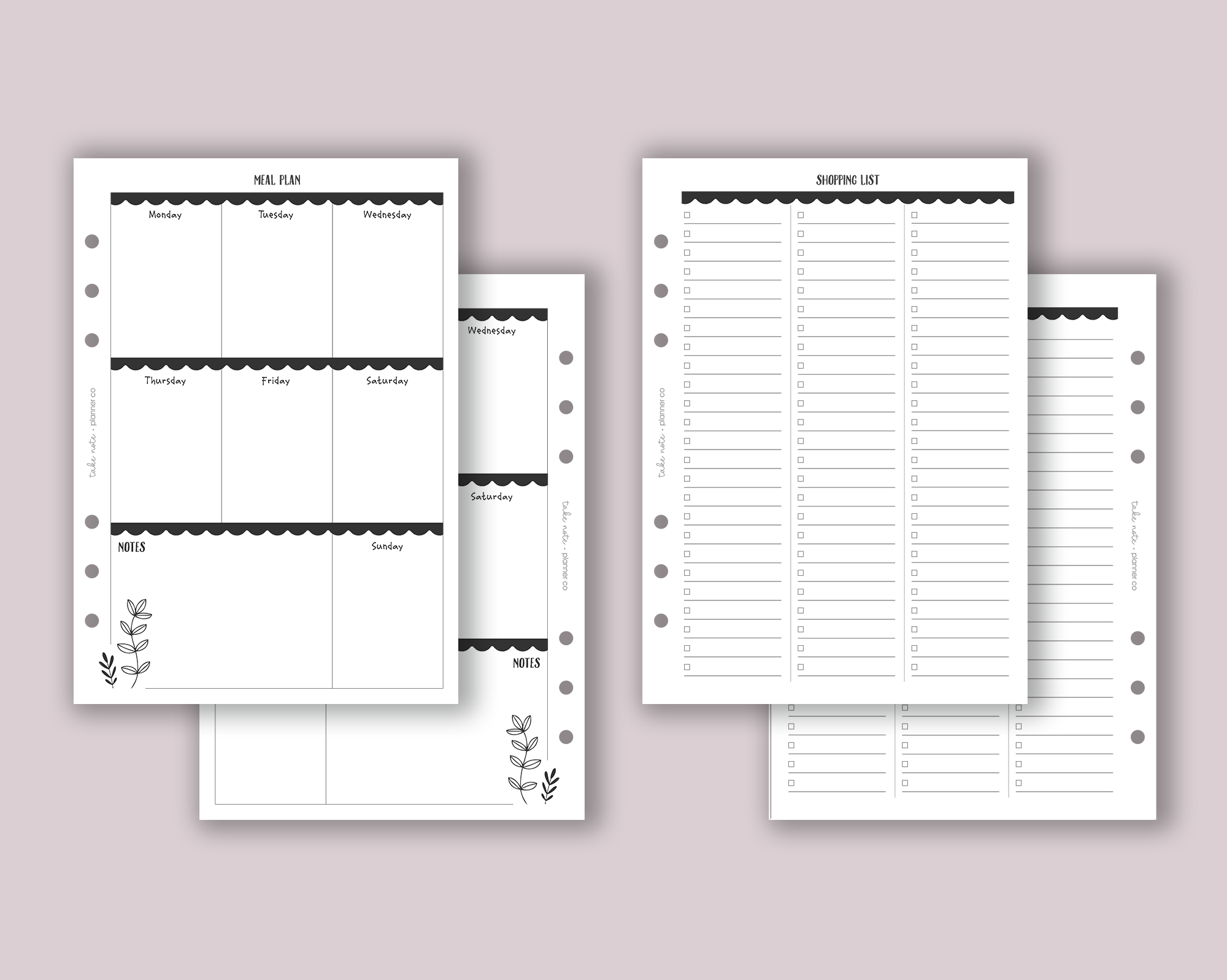 Meal Plan & Shopping List Inserts <!---floral2-->