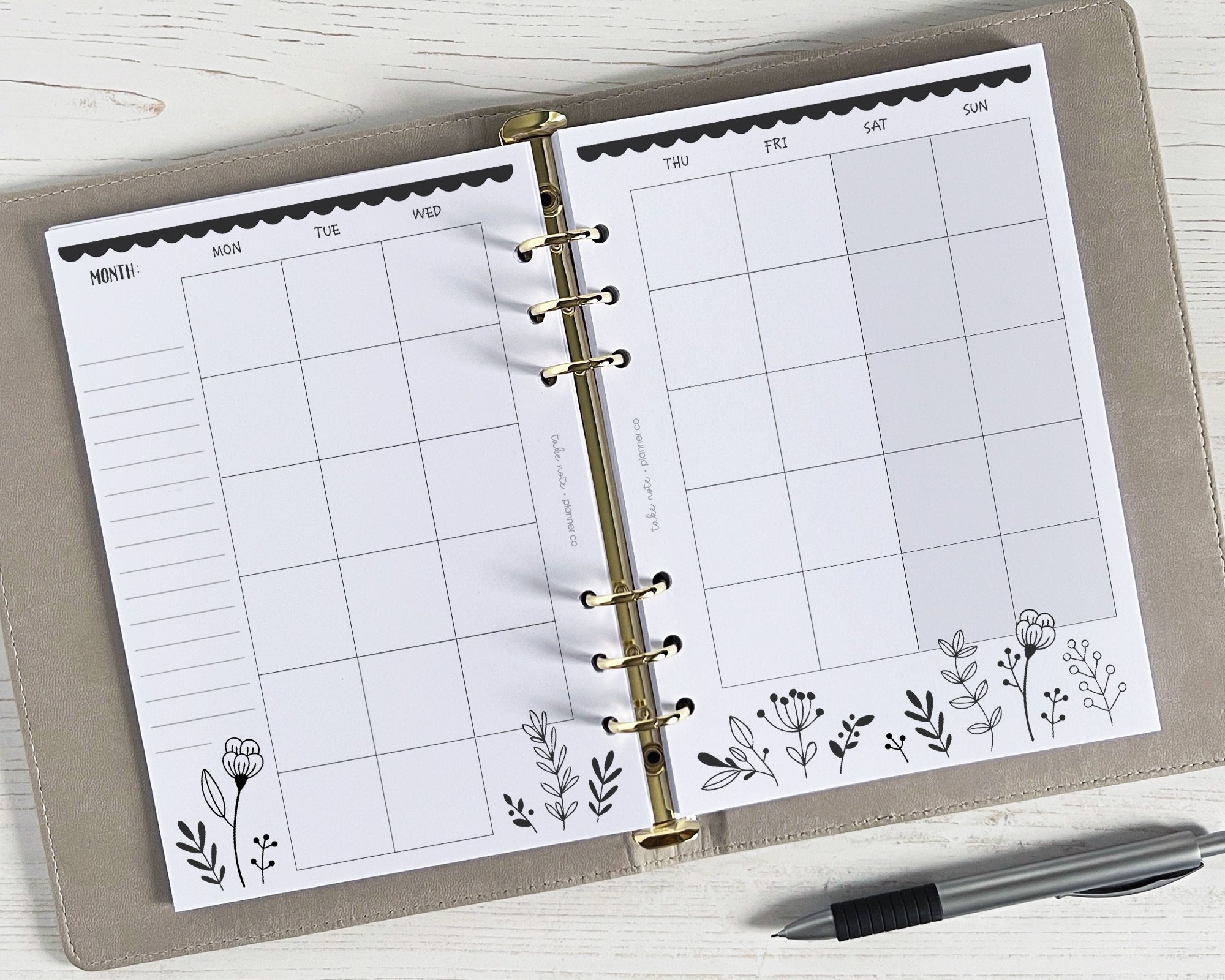 Undated Monthly Planner Inserts <!---floral:MONTH1-->