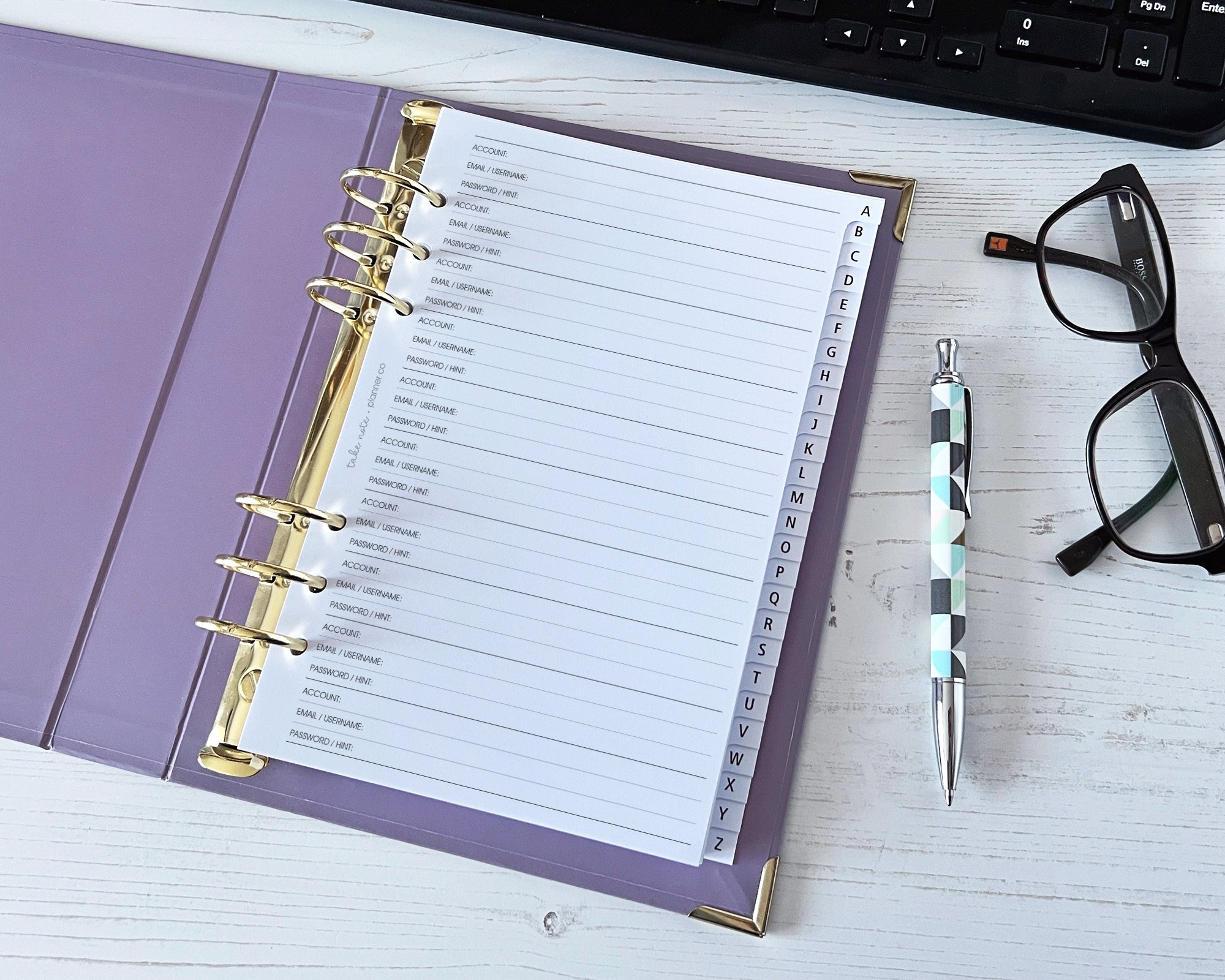 A-Z Tabbed Password Inserts