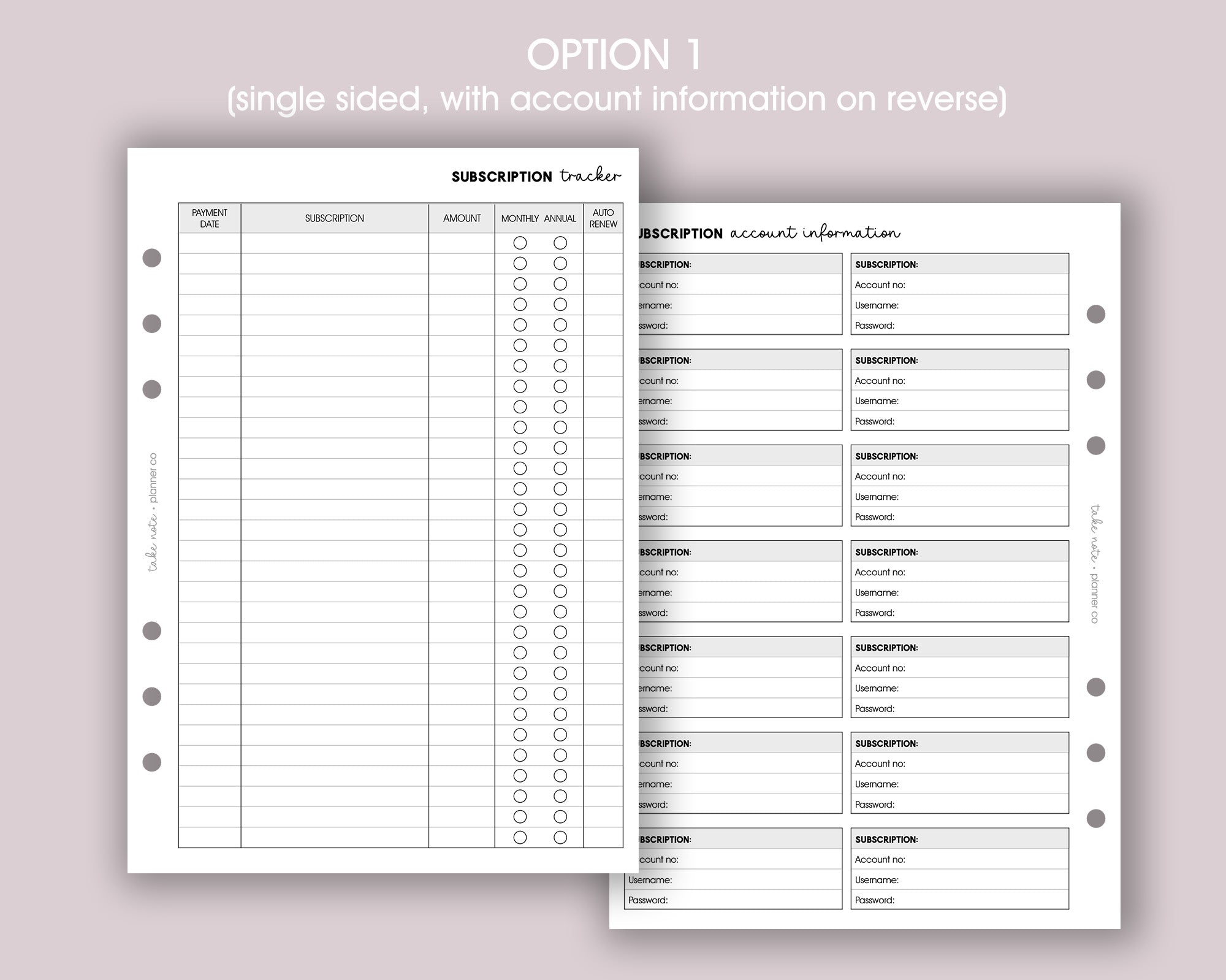 Subscription Tracker Inserts