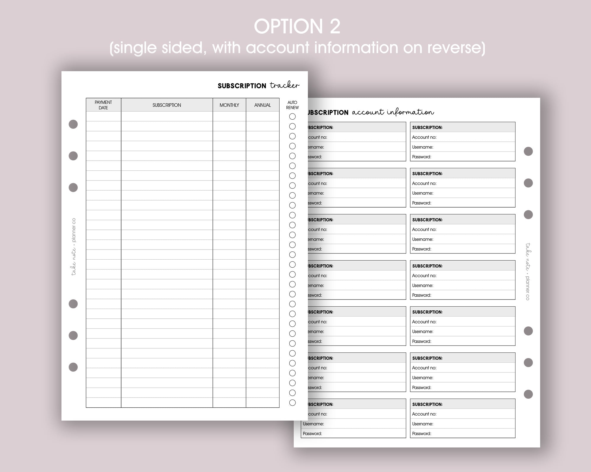 Subscription Tracker Inserts